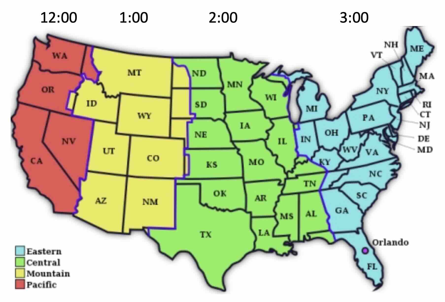 Time zones USA map - Eastern to Hawaii